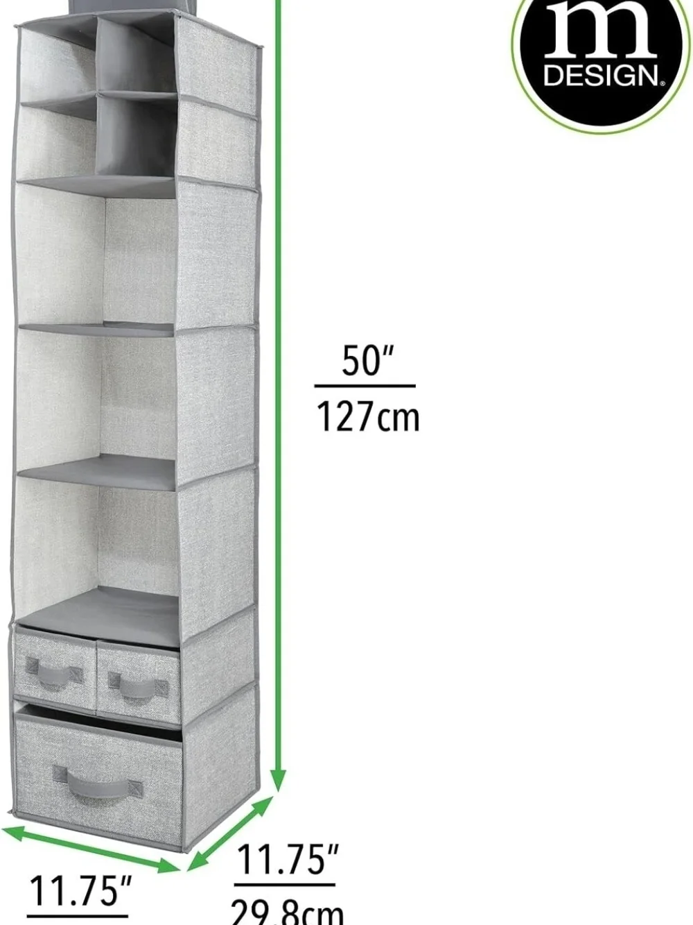 Fabric Hanging Organizer - Over Rod Storage - 7 Shelves/3 Removable Drawers